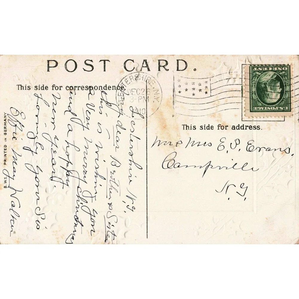 Antique 1910 Nativity Christmas Postcard Embossed Germany Berkshire NY Postmark